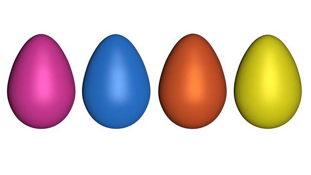 3d-Illustration, Eier in kräftigen Fraben isoliert