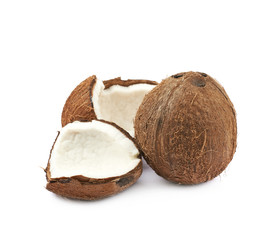 Pile of broken coconut pieces isolated