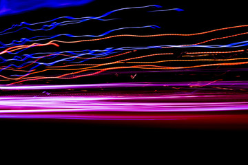 Long exposure of traffic light at night scene,abstract background
