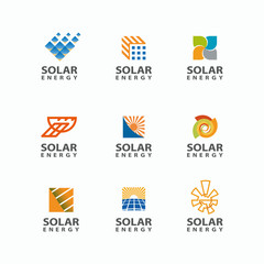 Abstract set of solar energy logo. Sun logo for the brand. Eco energy emblem.