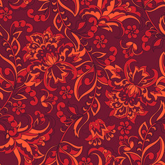 Fototapeta na wymiar Floral pattern with ethnic flowers. Vector Seamless Illustration in vintage style