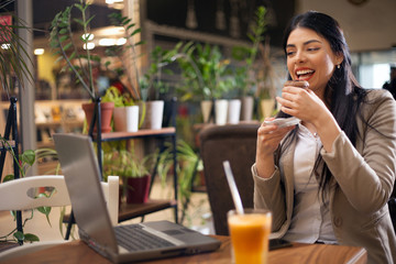 beautiful woman doing some internet research