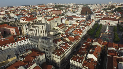 Obraz premium Rossio square and Santa Justa elevator in Lisbon, Portugal