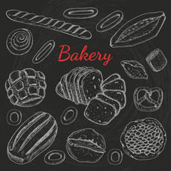 Hand drawn vintage vector illustration - Set of Bakery. Organic food.