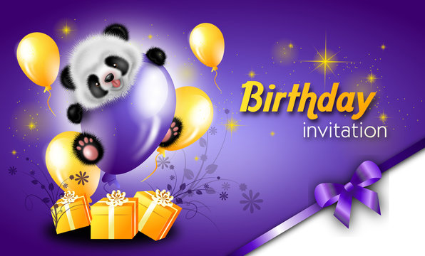 Birthday invitation card with panda