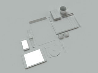 Laptop with tablet and smart phone on table. High resolution, 3D rendering