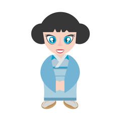 traditional japanese girl blue kimono vector illustration eps 10