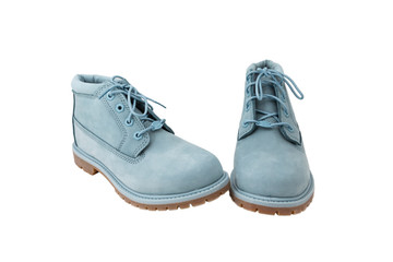 urban  blue boots  isolated  on white
