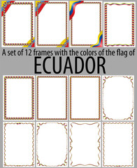 Set of 12 frames with the colors of the flag of Ecuador