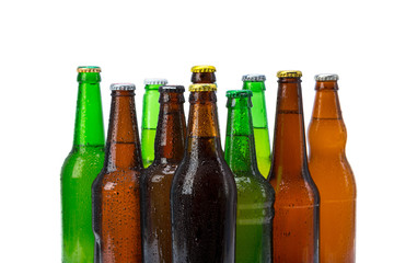 Set of beer bottles isolated