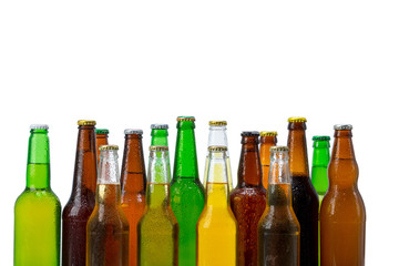 Set of beer bottles isolated