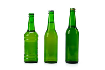 Set of beer bottles isolated