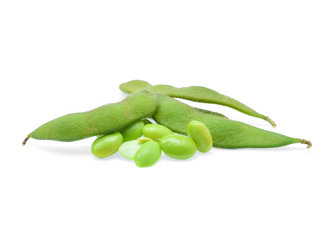 Fresh green soybeans on white background