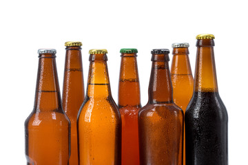 Set of beer bottles isolated