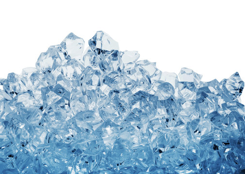 Pile of the ice cubes toned in blue