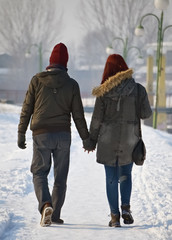 Young couple walking around