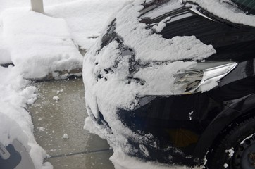 雪で覆われた車のフロント部分