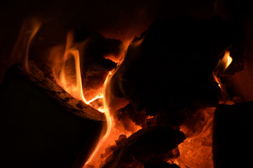 Logs burning in fireplace