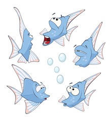 Set of Cartoon Illustration. A Cute Deep-Water Fish for you Design