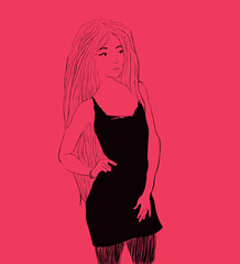 Vector pretty woman with long hair.