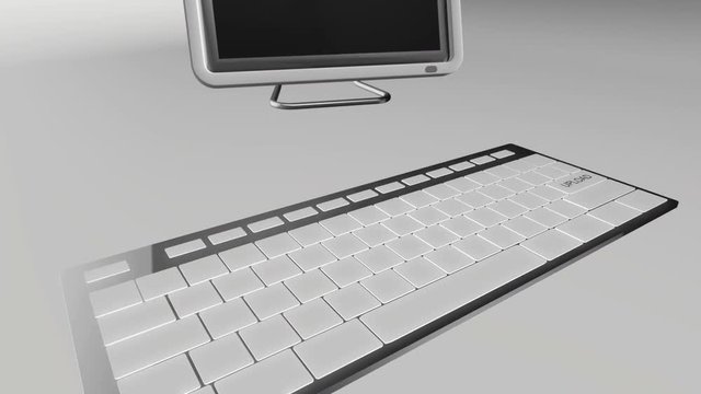 Seamless looping 3D animation of a computer keyboard with a upload key pressed red and chrome version 