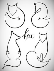 Illustrations of foxes in the form of a continuous line. Vector illustration. Logo, emblem, sign.