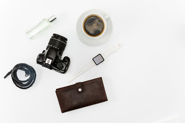 Coffee and personal items on desktop