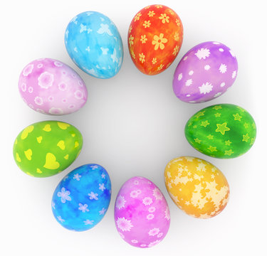 group of  decorated easter eggs in circle
