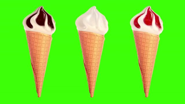 Ice Cream slowly rotating on a green background. realistic 3d animation. seamless loop, 4K 
