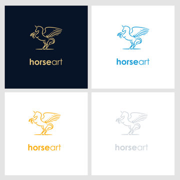 horse line company logo. wild animal logo with minimalist concept