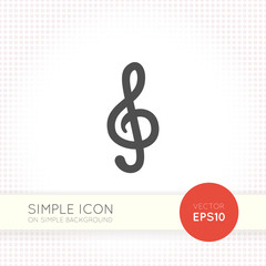 Simple treble clef vector icon isolated on simple light background.