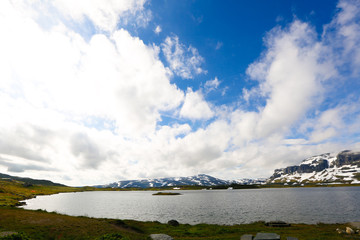 View of a mountain and lake in winter
