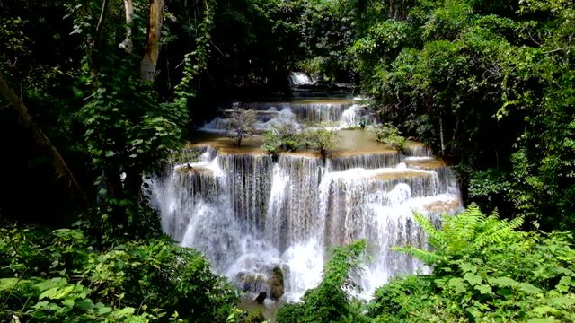 Feeling fresh at Huai Mae Kamin waterfall,  Srinakarin Dam National Park,  Kanchanaburi, Thailand