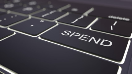 Modern black computer keyboard and luminous spend key. 3D rendering
