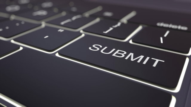 Modern black computer keyboard and luminous submit key. 3D rendering