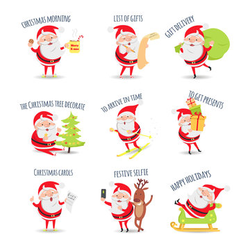 Santa Claus Routine. Collection of Illustrations