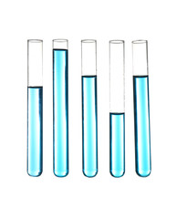 Test tubes with blue samples isolated on white
