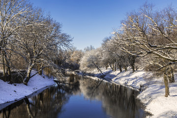 The river Mukhovets on a winter day, Brest, Belarus