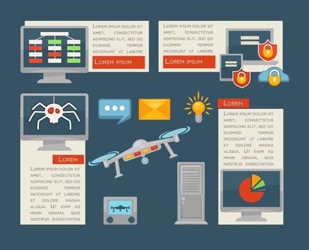 Internet security and computer digital control vector infographics