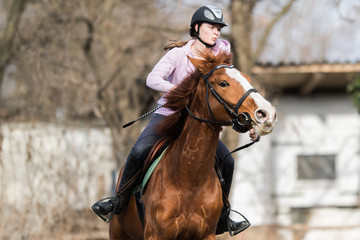 Fototapeta premium Young girl riding a horse