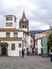 Funchal, city centre, decorated paving made of pebbles, Portugal