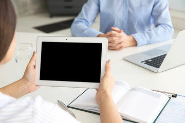 Job applicant having interview in office, closeup