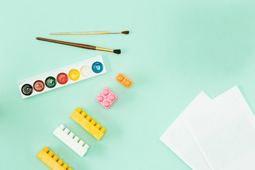 Paint and brushes . Back to school concept.