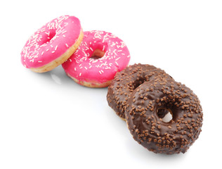 Tasty glazed donuts, isolated on white