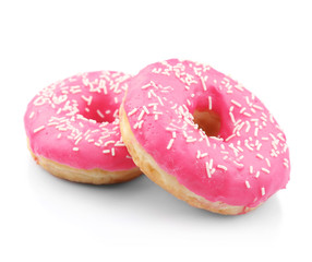 Tasty glazed donuts, isolated on white