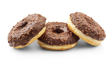 Tasty glazed donuts, isolated on white