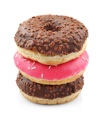 Tasty glazed donuts, isolated on white