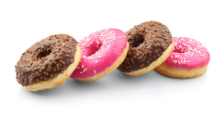 Tasty glazed donuts, isolated on white