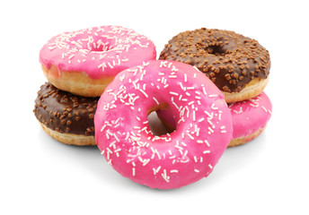 Tasty glazed donuts, isolated on white