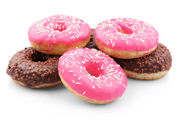 Tasty glazed donuts, isolated on white